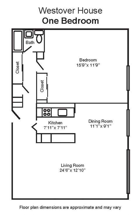Floor plan for 1 bed, 1 bath